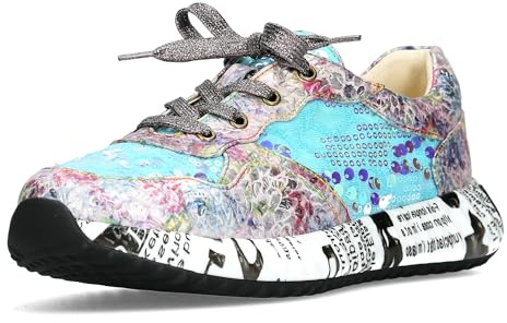 Laura Vita Damen Sneaker Leder Mehrfarbig florales Muster und Schrift Burton 05
