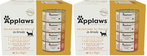 Applaws Multipack Selezione di Pollo 100% Naturale per Gatti Adulti 12 x 70g Lattine (Confezione da 2)