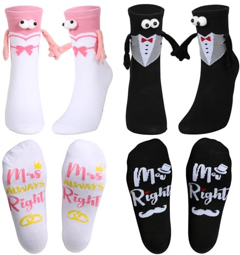 BOFUNX Hochzeitsgeschenke für Brautpaar 2 Paar Magnetische Socken für Paare Lustige Socken Hand in Hand Magnet Hochzeit für Brautpaar Hochzeit Verlobungsfeiern Bräutigam Braut