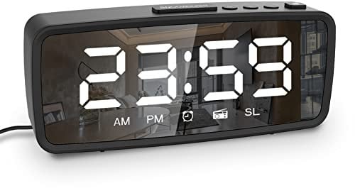 5.1'' Digital Alarm Clock Radio, Mirror Alarm Clock, 3 Levels Dimmer, FM Radio with Sleep Timer, Adjustable Volume, Dark Mode, Alarm with Snooze, 12/24H Alarm Clocks for Bedroom Bedside Desk