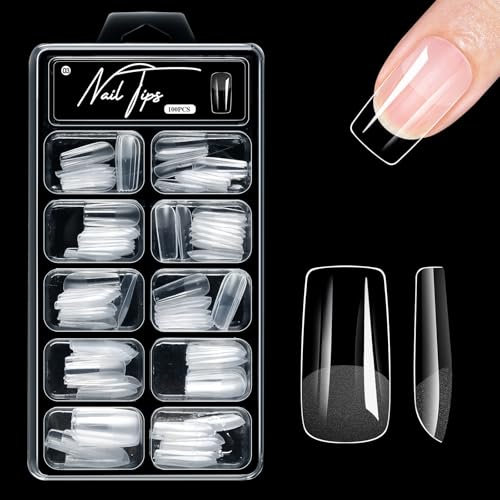 Alomd/Coffin/Square/Stilettos Fake Nails Tips Clear Acrylic False Nails 10Sizes Press On Nails For DIYS Nails Extensions