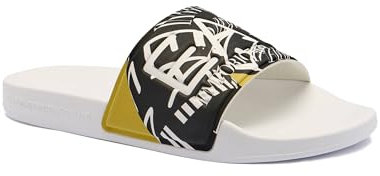 EA7 Emporio Armani Visibility Logo Slides White/Antique Moss Rings Print, Weiß Antik, 41 1/3 EU