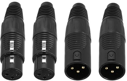 sourcing map 4 Pcs 3 Pin XLR Connector, Male Female Plug Microphone Cable Connector Jack XLR Ends Audio Mic Socket, Pure Black
