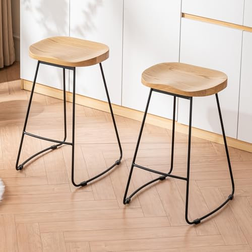 Kidol & Shellder Barhocker 2er Set Barstuhl Küchenstühle mit Metallgestell Barhocker Holz Sitzhöhe 65cm Schwarz