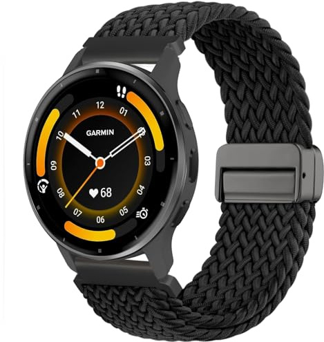 CUNUJIX 22MM Geflochtenes Armband Ersatz für Garmin Venu 2/Venu 3/Vívoactive 4/Forerunner 255/Forerunner 265 Armband,Elastisch Nylon Magnetverschluss Ersatzband für Damen Herren