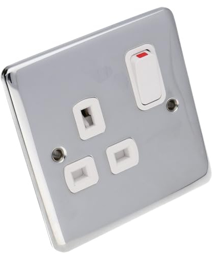DETA VE1207CHW Single 13A Mains Power Socket Outlet Wall Faceplate Chrome White