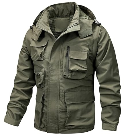 CHIACJYRSEDK Outdoorjacke Herren Wasserdicht Atmungsaktiv Kaputze Abnehmbar Wanderjacke mit Abnehmbaren Ärmeln Cargo Jacke mit Vielen Taschen Übergangsjacke Weste Outdoor Ultraleichte Softshelljacke