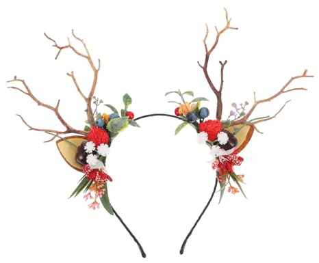 Weihnachten Mottoparty Rentier Haarreif 27,5x26x3cm für Kostümparty | Kunststoff mit Stoff und Zweigen, 1stück für Junge Mädchen, Haarstyling, Fotos, Festlicher Look
