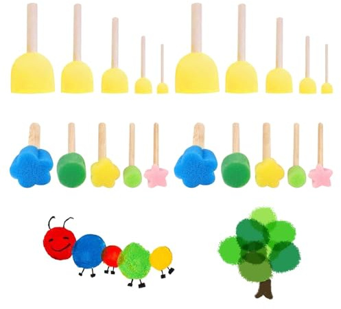 20PCS Sponge Brushes, Foam Brushes, Round Sponge Stippler Paint Tools, Paint Sponges Brush with Wooden Handle for Graffiti, Diy, Crafts