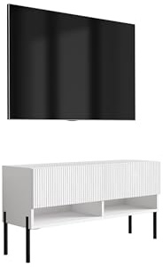 3E 3xE living.com TV-Schrank mit geriffelter Front, Mattweiß, gerade Schwarze Beine, 100 × 32 × 52 cm