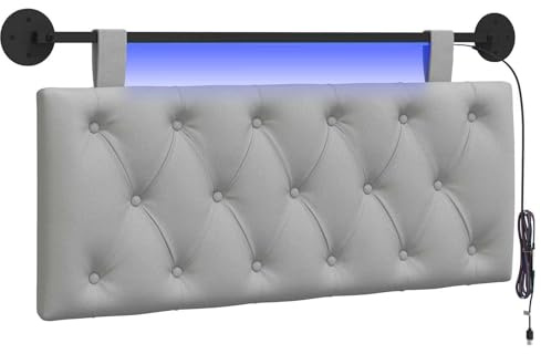 vidaXL Hängendes Kopfteil Mit LED Licht Wolkengrau Stoff, Moderner Schlafzimmerkopf, rechteckiges Polster, Cozier Rückenlehne, minimalistische Deko, platzsparend