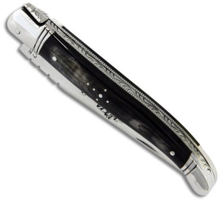 Laguiole Actiforge Laguiole-Messer, Griff aus Horn, Schwarz und Edelstahlklingen - französische Handwerkskunst, 9 cm