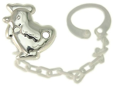 Andijor Joyeros Pinza de pollito para sujetar el chupete en plata bilaminada