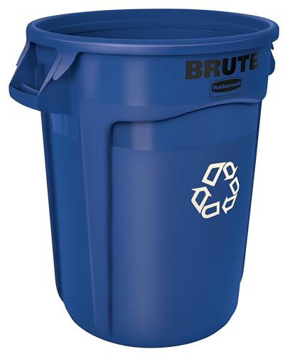 Rubbermaid Commercial Products BRUTE Recyclingbehälter 121L Blau – Runder Abfallbehälter mit Luftkanälen, robuster Kunststoff für Abfalltrennung in Gastronomie, Büro und Lager – FG263273BLUE