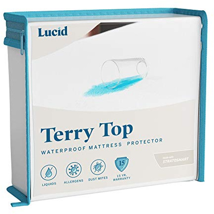 LUCID Premium Hypoallergener Matratzenschoner, 100% wasserdicht, universelle Passform, Baumwoll-Frottee-Oberseite, Queensize, Weiß
