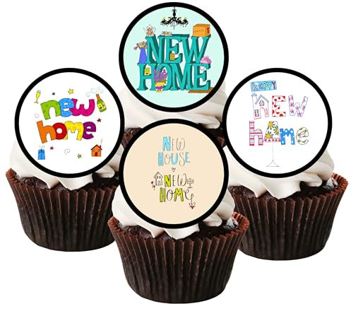 New Home Edible Cupcake Toppers – Housewarming Cake Decorations for Celebrations & Moving Day Parties – 24 x 4cm/1.5 Inch Discs (UNCUT)