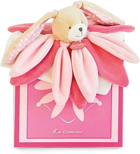 Doudou et Compagnie - Doudou Lapin Plat - Doudou Format Carré Pétale - 28 cm - Rose - Idée Cadeau De Naissance Bébé Fille - Doudou Collector avec Boite Cadeau - Garantie Doudou Perdu - DC2791