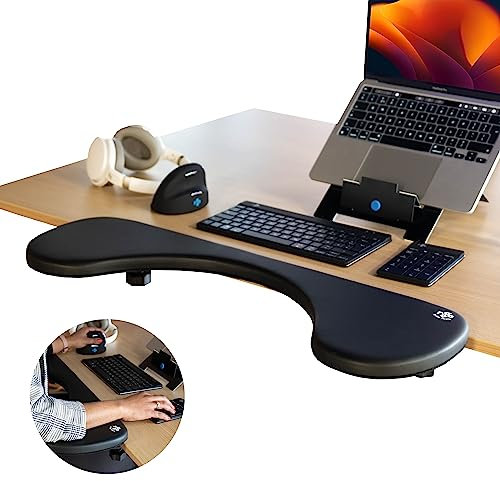 R-Go Armlehnenstütze, Ergonomisch Unterarmstütze, zum Anklemmen, Ellenbogen-Armlehne, Schreibtischverlängerung für Zuhause und Büro, einfaches Tippen und Schmerzlinderung, Schwarz