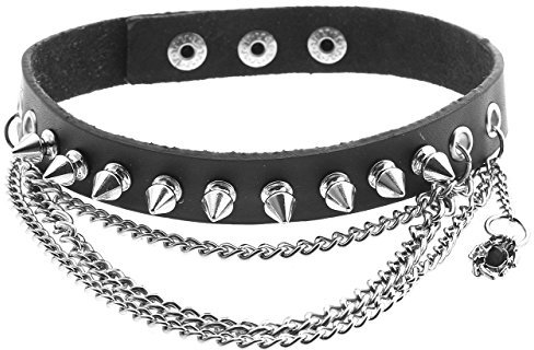 Jovivi Schmuck,Gotik Punk Lederhalsband Choker Spike Nieten Spinne Eisenkette Kragen Halsketten Echt Leder