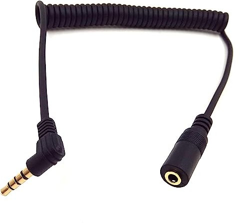 Coiled Stereo Audio Cable Haokiang Right Angle 90 Degree 1 to 6Ft 3.5mm Spring Audio Aux Extension Cable for Home/Car Stereo,Phone,Headset and More(M/F TRRS)