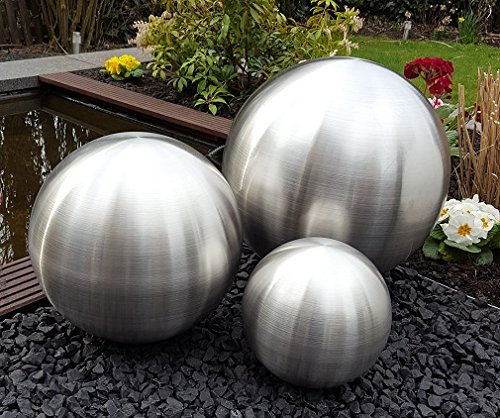 garten-wohnambiente Dekokugel 3er Set aus Edelstahl 10/15/20 cm matt gebürstet Dekorationskugel Edelstahlkugel