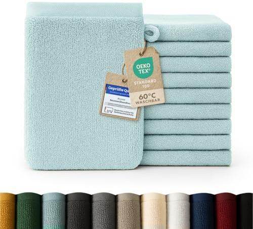 Blumtal - Gant De Toilette - Lot de 10 Gants De Toilette Coton - Gant De Toilette Bleu Clair - Certifié Oeko-TEX®