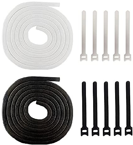 YIXISI 3m Expandable Braided Cable Sleeve + 10 Cable Ties, PET Adjustable Split Sleeving, Cable Management, for TV, Computer, Home Theater, Car Cord Organizer, Black & White