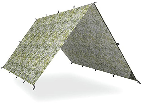 AquaQuest Safari wasserdichte Camping-Plane - Leichter Sonnenschutz oder Regenschutz - Wandern, Rucksackreisen & Hängematte, 4 x 3 m Boulder Camouflage
