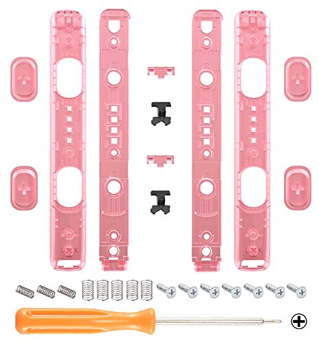 eXtremeRate Custodia Scocca Pulsanti Shell Ricambio per Nintendo Switch Joycon Laccetti,Senza Joycon-Trasparente Ciliegia Rosa