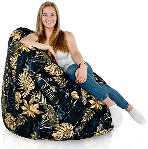 Italpouf Sitzsack XXL, Indoor, Große Sitzsack Sessel für Kinder und Erwachsene, Riesensitzsack, EPS Perlen Füllung, Abnehmbarer Bezug, Maschinenwaschbar, Zertifiziert, Goldene Blätter