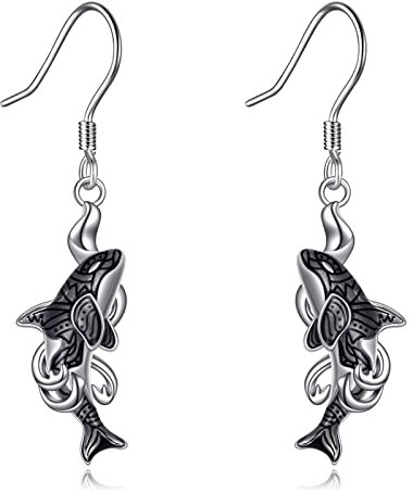 POPLYKE Wave Killer Whale Orca Ocean Ohrringe für Frauen Sterling Silber Dangle Drop Hypoallergen Ohrringe Schmuck Geburtstagsgeschenke