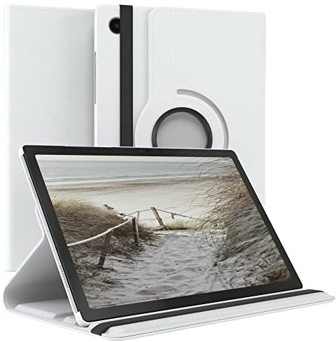 EAZY CASE - Funda para Samsung Galaxy Tab A8 10.5 Protectora Tablet Smart Cover Soporte Giratorio Estuche Plegable 360° rotativo con función Atril Cuero sintético Blanco