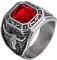 Homxi Gothic Ringe Herren,Ring Quadratisch Stein mit Vintage Herrenringe Edelstahl Rot Herrenring Größe 67 (21.3)