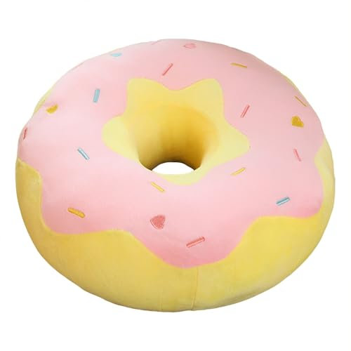EXQULEG 3D Donut Kissen PlüschKissen, Dekokissen Sitzkissen Rundes Donutkissen Zierkissen für Bürostuhl, Autositz (Rosa-gelb,38cm)