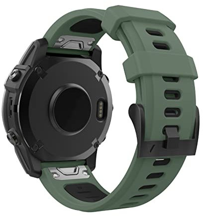 MoKo Cinturino Compatibile con Garmin Fenix 7/7 Pro/6/6 Pro/5/5 Plus/Instinct Solar/Instinct 2/Forerunner 965/955, Quick Fit 22mm Cinturino di Ricambio in Silicone Morbido Bicolore, Verde Scuro/Nero