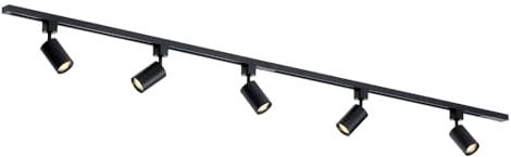 Focus III - Iluminación de riel de 1 fase - GU10 – 300cm – Forma I - 5 focos - Sistema de riel – Negro