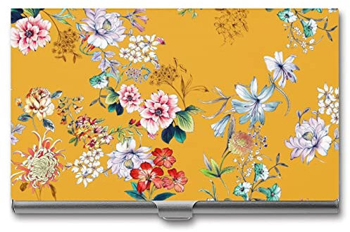 Niapessel Visitenkartenhalter, schönes buntes Blumendruck, schmal, tragbar, Metall, Visitenkartenetui für Damen und Herren, 9,4 x 5,6 x 0,8 cm, schönes buntes Blumenmuster, Schönes, buntes