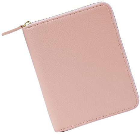 Moterm Reißverschluss-Lederhülle für A6-Notizbücher - passt für Hobonichi, Stalogy und Midori MD Planer(Kiesel-Staubrose)