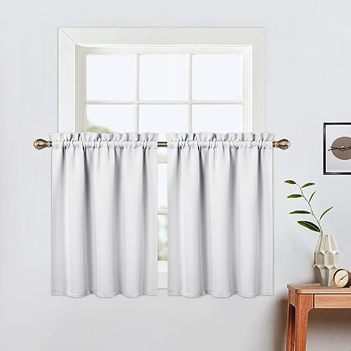 LinTimes Verdunkelungsvorhänge,Moderne halbe Caféküchen Fenstervorhänge für das Badezimmer Kurze Jalousien für kleine Fenster,66cmx61cm(26x24 inch),2 er Set Weiß