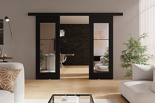 KIER FURNITURE TORI DUO Schiebetür - Schiebetür Komplettset Schiene Komplettset Mit Tür – Zimmertüren Mit Zarge Komplett - B132xH205xT1,6 cm - Schwarz