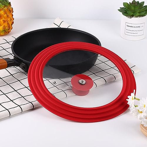 Couvercle de casserole universel en silicone, couvercle de casserole en verre trempé anti-débordement, ustensiles de cuisine multifonctionnels, rouge
