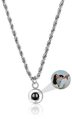 Aina Lighting Personalisierte Halskette mit Bild Personalisierte Halskette mit Foto im Stein Foto projektion Kette 925 Sterling Silber Kreis Anhänger Schmuck Geschenke für Frauen Männer