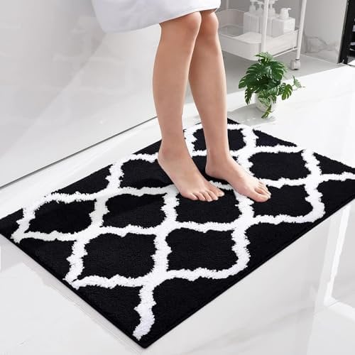 Homaxy rutschfest Badematte Badezimmerteppich Waschbar Hochflor Badteppich Flauschige Mikrofaser Badvorleger- 60 x 90 cm, Schwarz