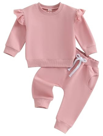 Vioyavo Set Intero Invernale per Neonata con Manica Volante Top Bambina + Pantaloni Bambina con Coulisse 2 Pezzi Completini in Tuta da Neonate Abbigliamento Autunno Inverno (Rosa, 18-24 Months)