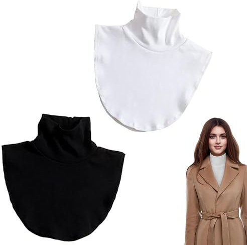 Fake Kragen Krageneinsatz Damen, 2 Stücke Falscher Rollkragen Damen Blusenkragen Einsatz Damen Rollkragen Weiss Damen Removable Fake Collar, Gefälschter Rollkragen Aus Baumwolle (Schwarz +Weiss)