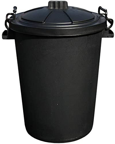Black 50L Litre Large Heavy Duty Plastic Refuse Bin Rubbish, Waste Bin, Storage Unit with Clip Lock Lid Waterproof/rodent Proof Recycle Bin Ideal for Food Storage, Animal Feed, Indoor Outdoor Use