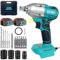 Impact Wrench, Brushless Cordless Impact Wrench Compatible with Makita, with 1/2 inch Driver 18V 450N.m Torque with 2 Sockets,19mm 21mm, and 2 Pack Battery 5500mAh Li-Ion Variable Speed for Car Wheel