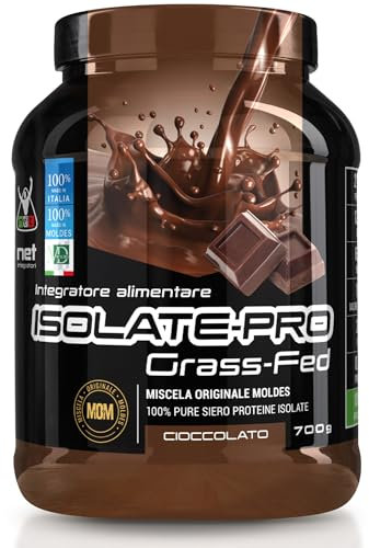 NET Integratori ISOLATE PRO Grass Fed - 700g Cioccolato - Proteine Isolate Con EAA Aminoacidi Essenziali e BCAA - Massimizza La Sintesi Proteica e La Crescita Muscolare