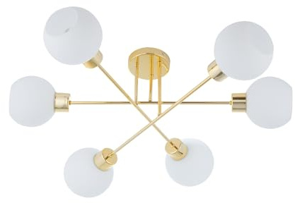 KAR LIGHTING Deckenleuchte 6-flammig aus Metall in Gold mit weißen Details | E27 Fassung | LED geeignet | Deckenlampe für Wohnzimmer, Flur, Schlafzimmer, Küche oder Büro