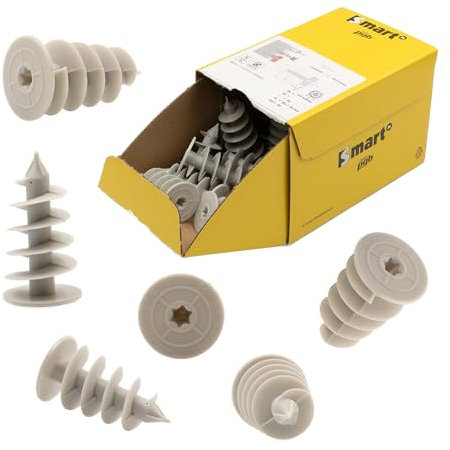 Marke SM0STYN Lot de 25 chevilles en spirale pour isolation thermique, finition sans pré-perçage ni outil spécial, chevilles en mousse rigide en polystyrène (25 x 50 à 25 pièces), 100 % nylon, gris
